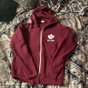 Maroon zip up Dutch Bros hoodie